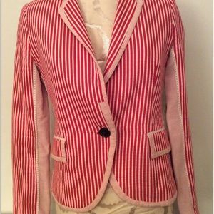 Zara Red & White Stripe Checks Blazer